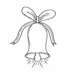 Hand drawn christmas bell with bow tie doodle style vector illustration. Wedding or celebration ringing bell sketch