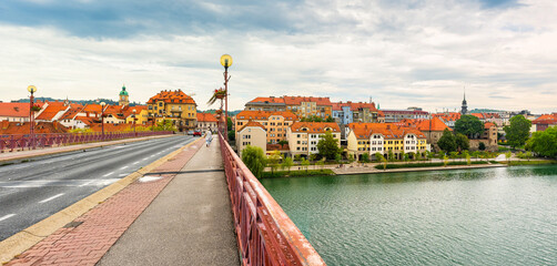 An old iron bridge linking both banks of the Drava River in the city of Maribor, Slovenia.