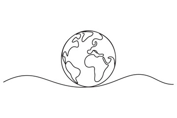 Globe in single line drawing style simple world map outline vector for contemporary design
