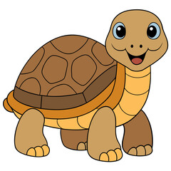 Smiling cartoon turtle with brown shell on white background