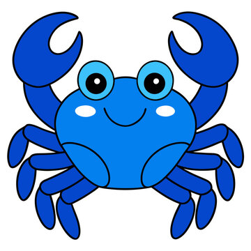 Cute cartoon blue crab vector illustration on white background
