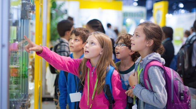 A group of young children looking at a display