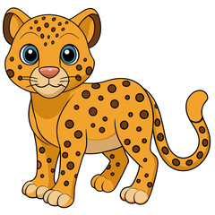 Cute cartoon cheetah with adorable blue eyes standing up