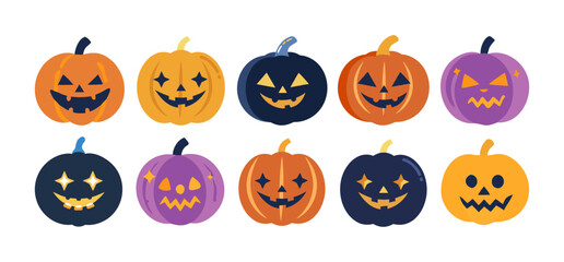 Halloween Pumpkin Faces Vector Set/ハロウィンのかぼちゃランタンベクターセット