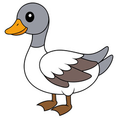 Cute cartoon duck character standing on white background illustration