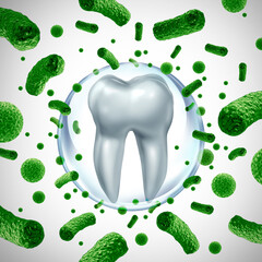 Tooth protection from bacterial Disease Growth and dental infection as teeth decay as an unhealthy molar with periodontitis due to poor oral hygiene health using Antibacterial mouthwash.
