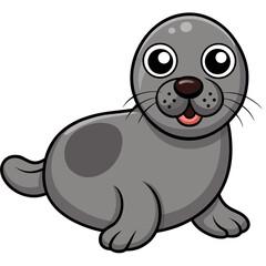 Cute gray cartoon seal illustration on white background, vector
