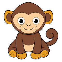 Cute cartoon monkey sitting with a smile on its face