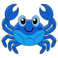 Cartoon crab smiling with big claws on a white background