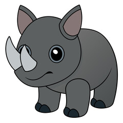 Cartoon style rhino with big eyes standing cheerfully