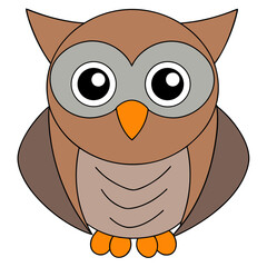 Cute cartoon owl with big eyes and orange beak