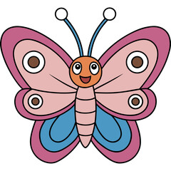 Cute smiling butterfly with pink and blue wings illustration