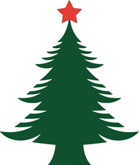 Obraz premium Simple green christmas tree with a red star silhouette on transparent background