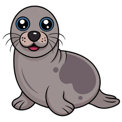 Cartoon seal illustration with big eyes, isolated on white