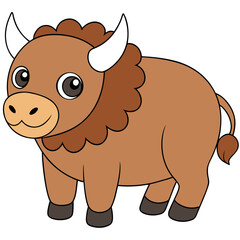 Cute Cartoon Yak Illustration with White Background