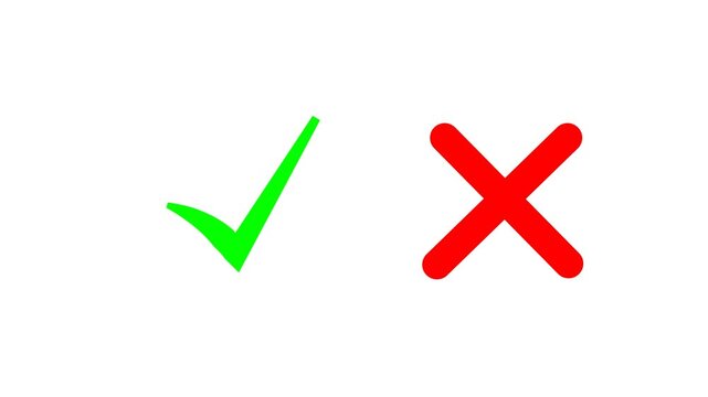 Animated green check mark and red cross icons in brush line style. Perfect for approval, rejection, yes/no, or checklist. Includes smooth animations with transparent alpha channel for easy overlay.