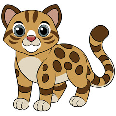 Cartoon Margay Cat Illustration with Big Eyes and Spots