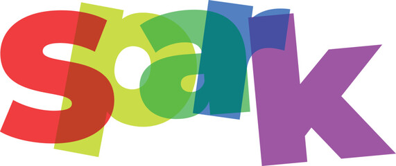 Colorful overlapping letters creating the word spark on a white background