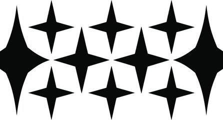 Abstract arrangement of black star shapes with a transparent background silhouette