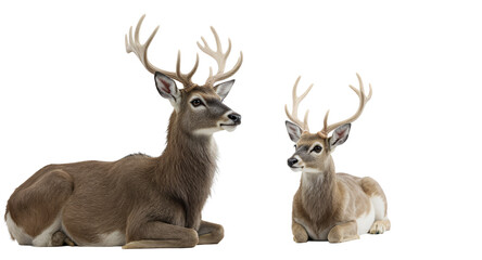 Two Deer with Antlers Resting Against a White Background