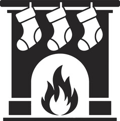 Festive christmas fireplace with stockings hanging ideal for designs silhouette on transparent background