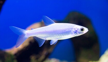 Luminous white fish in a vibrant blue tank