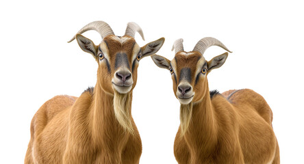 Two Goats Facing Forward on White Background