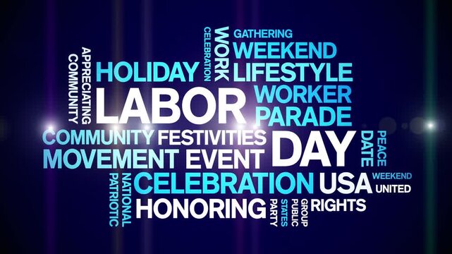 Labor Day animated word cloud-text design animation tag kinetic typography seamless loop.