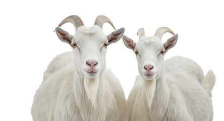 Two White Goats Facing Forward on a White Background