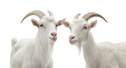 Two White Goats on a White Background