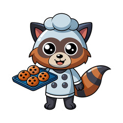 raccoon dressed as a chef holding a baking tray