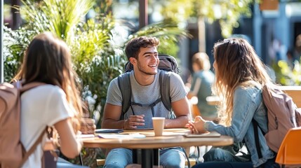 Two young people sitting at a table outside