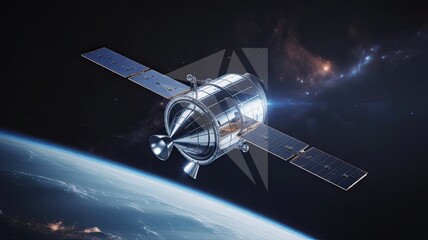 Obraz premium Satellite orbiting Earth with metallic equipment and space technology