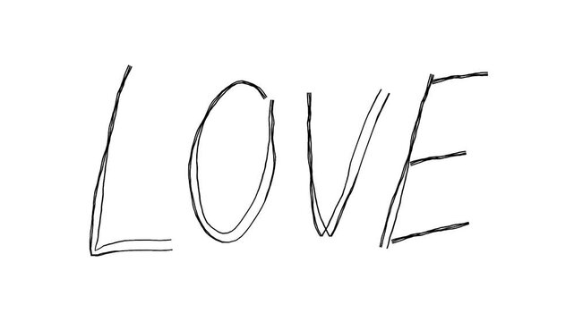 LOVEのの落書き線画文字。線が動く手描きのアイコン動画。ループする4Kアニメーション