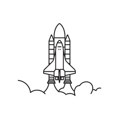 Detailed Line Art Depiction of a Space Shuttle Launching Amidst Clouds of Smoke an Artistic Journey