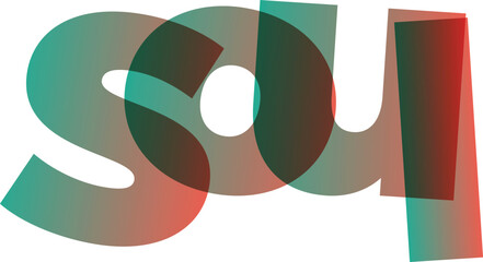 Soul Text Overlapping in Teal Green and Red Tones on White Background