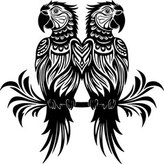 Obraz premium Parrot Silhouette on Branch with Leaves Vector