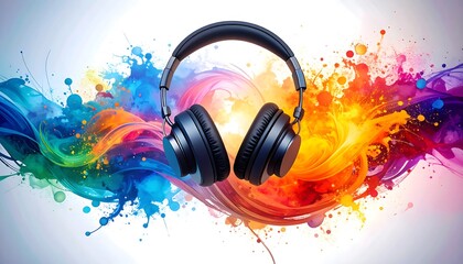 Over-ear headphones with a colorful splash effect