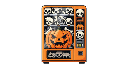 Halloween themed vending machine filled with skulls, pumpkins and bones for spooky season