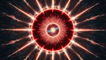 Stunning cosmic energy burst with vibrant red light, perfect for sci-fi concepts or powerful tech visualizations, evoking awe and wonder