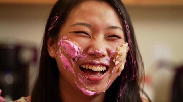 Cake Smash! Happy Face Covered in Pink Frosting!