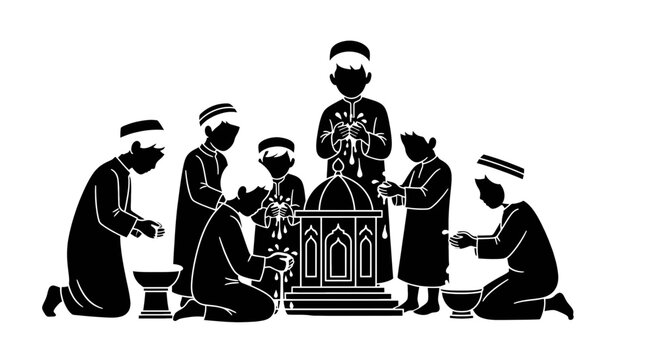 Muslims performing ablution ritual before prayer a religious practice.