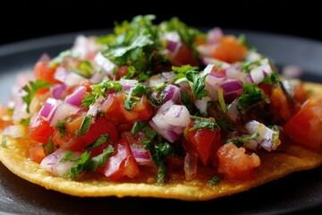 Fresh Masala Papad Topped with Chopped Onion and Tomato Garnish