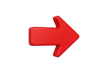 Red 3d glossy arrow pointing right, indicating direction, next step, progression, forward movement, or connection