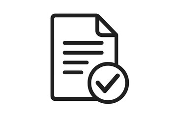 Approved document icon. Agreement, contract symbol. Checkmark for accepted, certified license paper. Verification, compliance, success concept. Validation, confirmed, pass.
