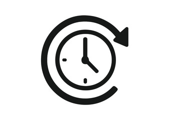 Time concept icon. Clock with arrow around. Back in time symbol. History, past, future. Deadline, schedule, countdown. Time management. 24 hours service. Vector graphic.