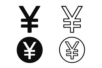 Obraz premium Japanese yen symbol icon set. JPY currency sign collection. Black and white money logo. Finance and economy concept vector. Japan cash and payment graphic element design.