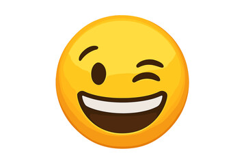 Fototapeta premium Winking face emoji vector icon. Funny yellow emoticon with happy smile. Playful character expression for chat. Cheeky wink gesture. Isolated graphic design element illustration.