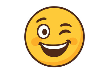 Fototapeta premium Winking face emoji vector icon. Funny yellow cartoon character emoticon. Happy smile expression. Isolated graphic design element for chat. Playful positive emotion symbol.