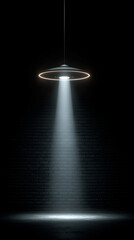 Mysterious UFO casting a bright light beam, isolated on dark background, perfect for sci-fi, alien, extraterrestrial, and space-themed designs.